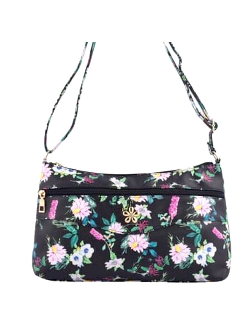 Flower and Leaf Faux Pebbled Leather Crossbody Bag with 36” Shoulder Straps